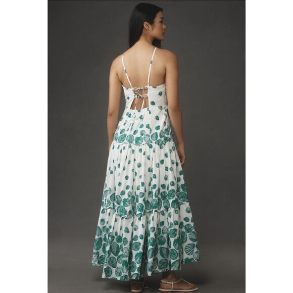 NWT Anthropologie Maeve Halter Tiered Maxi Dress $188 MEDIUM White Green - Picture 4 of 7